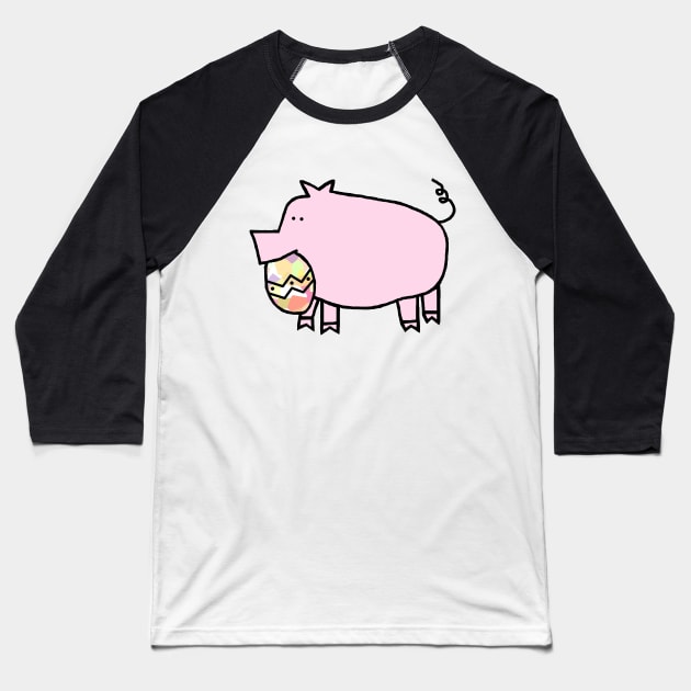 Pink Pig Holding Easter Egg Baseball T-Shirt by ellenhenryart